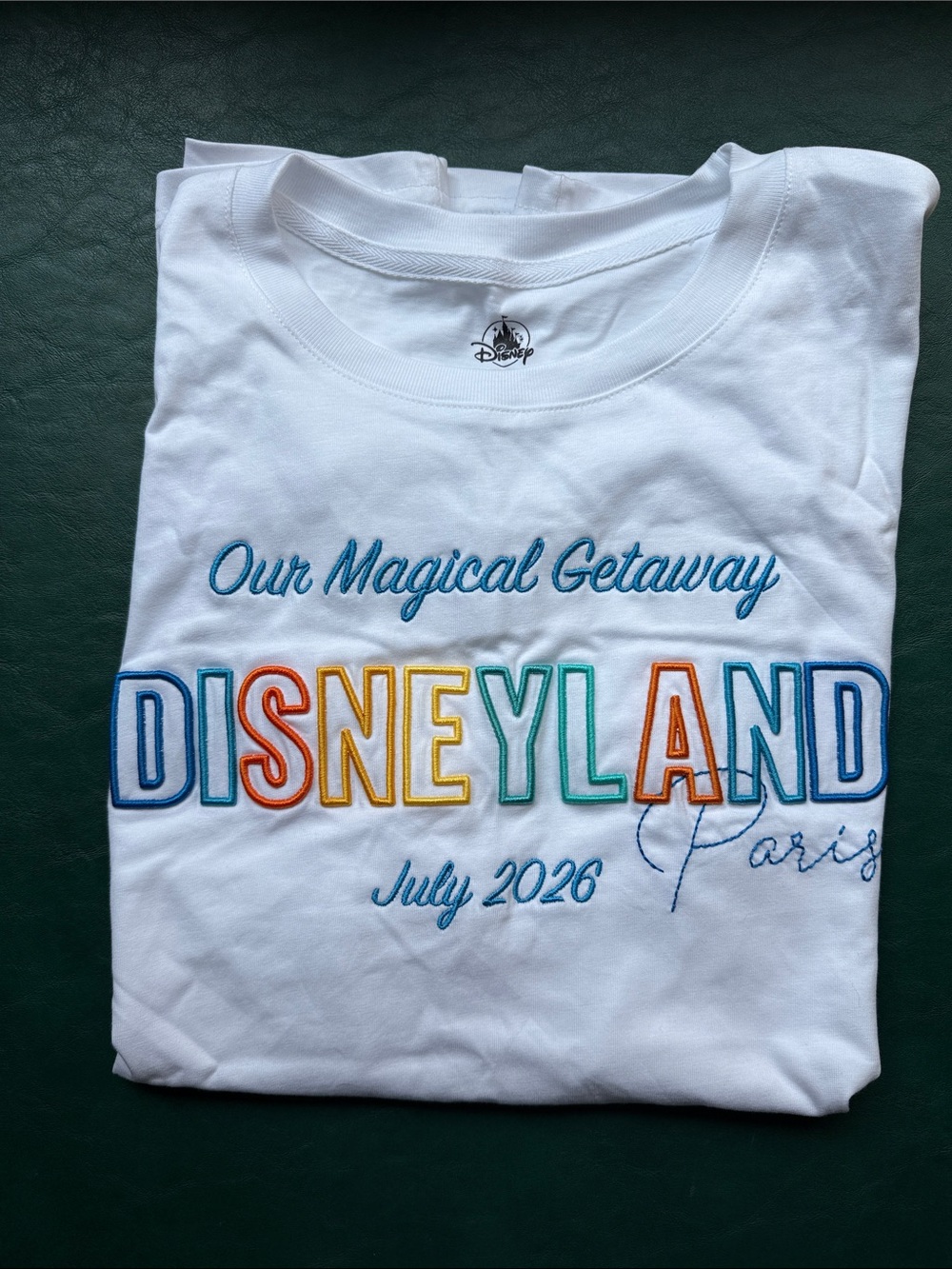 Disney White 'Our Magical Getaway' Disneyland Multicolor Embroidered Tee